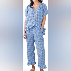 Gingham Cotton Ruffle Pajamas S/M